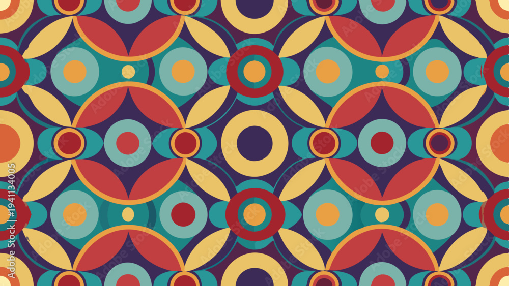 Fototapeta premium Retro geometric circles and petals seamless pattern background design