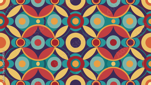 Retro geometric circles and petals seamless pattern background design