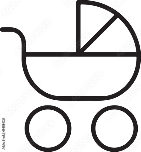Simple line drawing of a baby stroller minimalist design silhouette