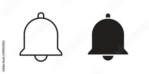 Bell icon black, line, flat vector, isolated illustration.