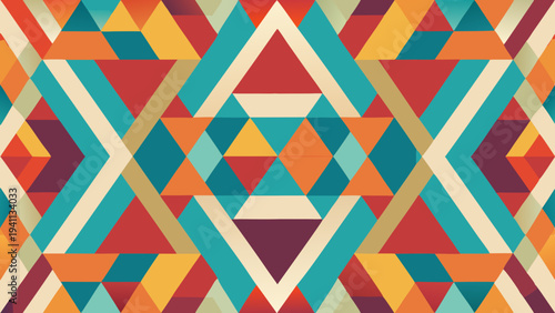 Colorful geometric pattern with triangles and diamonds shapes art