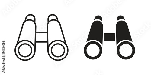Binoculars icon black, line, flat vector, isolated illustration.