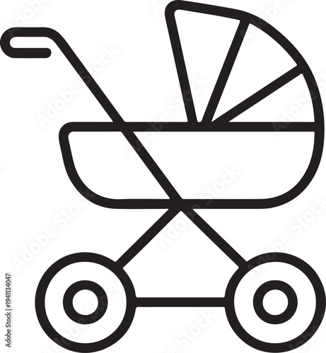 Simple line drawing of a baby stroller minimalist design silhouette