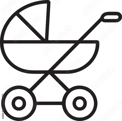 Simple line drawing of a baby stroller minimalist design silhouette