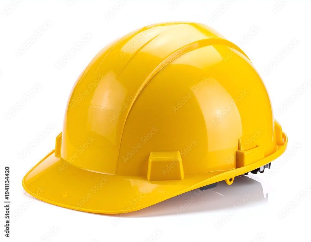 Fototapeta premium Yellow protective headgear for safety on construction sites