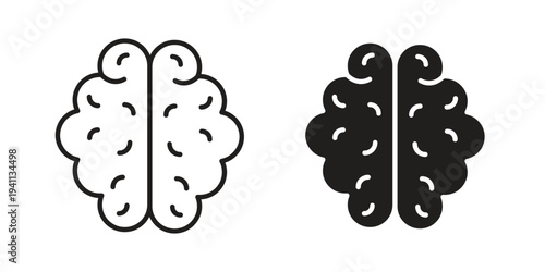 Brain icon black, line, flat vector, isolated illustration.
