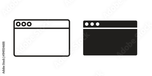 Browser window icon black, line, flat vector, isolated illustration.