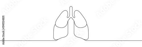 Human respiratory system lungs continuous one line drawing for medical health and wellness concept. Editable stroke outline. Single contour art. Doodle hand drawn vector illustration