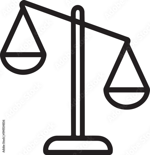 Minimalist line drawing of a tilted balance scale with empty pans, symbolizing justice, fairness, and decision-making.