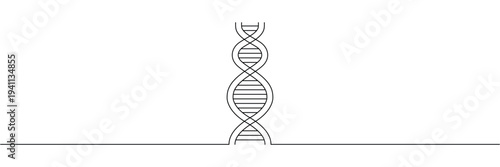 Continuous one line drawing of DNA double helix symbol for science and genetic research. Editable stroke outline. Draw thin linear width. Single contour art. Doodle hand drawn vector illustration