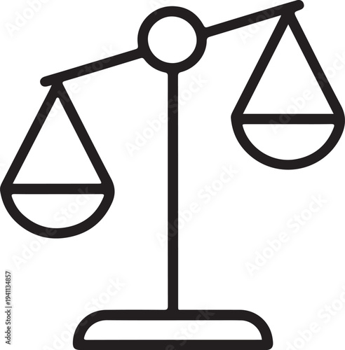 Minimalist line drawing of a tilted balance scale with empty pans, symbolizing justice, fairness, and decision-making.