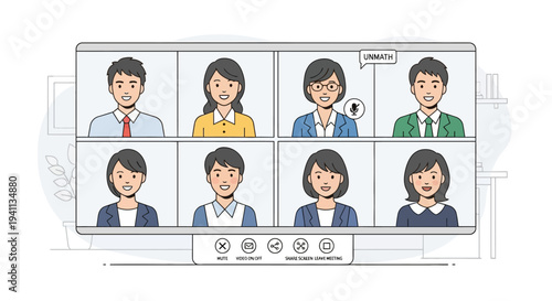 Diverse team in video conference call, remote work meeting, online collaboration, business communication