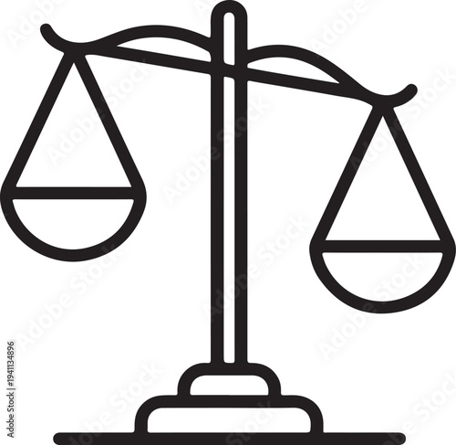 Minimalist line drawing of a tilted balance scale with empty pans, symbolizing justice, fairness, and decision-making.
