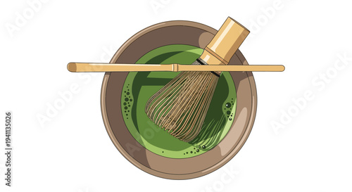 Traditional Japanese Matcha Tea Preparation with Bamboo Whisk in Bowl
