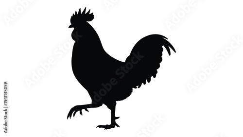 A black silhouette of a rooster standing on one leg