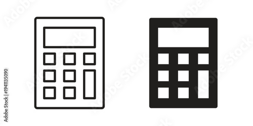 Calculator icon black, line, flat vector, isolated illustration.