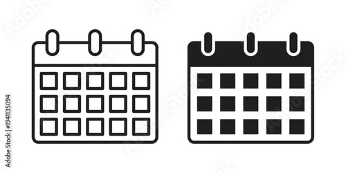 Calendar icon black, line, flat vector, isolated illustration.
