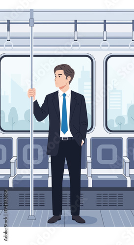 Businessman commuting on public transport, looking out window