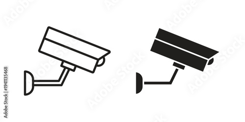 CCTV icon black, line, flat vector, isolated illustration.