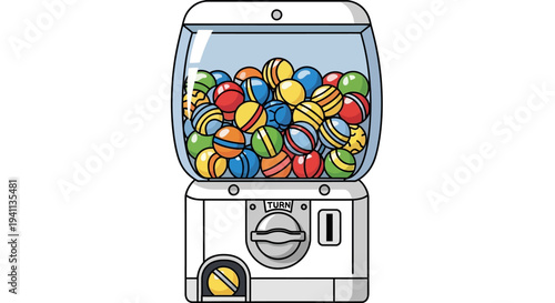 Colorful Gumball Machine Full of Round Candies, Retro Toy Dispenser