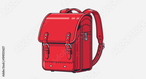 Red Japanese Randoseru Backpack: Traditional School Bag, Cute, Isolated