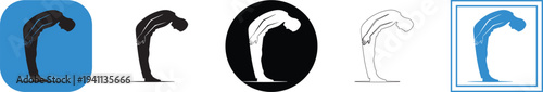 This vector illustration graphic presents a simple yet powerful human silhouette design, expertly performing a deep forward bend posture, suitable for various themes including yoga, fitness, health, 