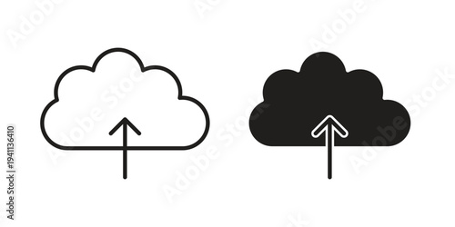Cloud upload icon black, line, flat vector, isolated illustration.