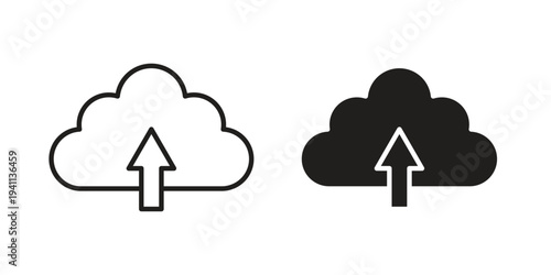 Cloud upload icon black, line, flat vector, isolated illustration.