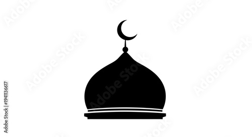 Vector mosque dome icon with crescent moon
