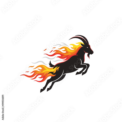 Fiery goat illustration representing year of fire goat with dynamic flames and vibrant colors. Year of fire goat symbolizes strength and motivation, representing vibrant energy and lively spirit.