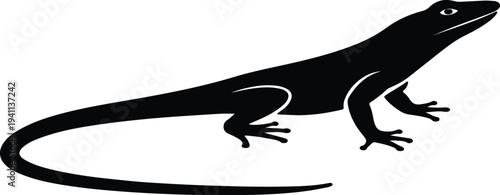 Black silhouette of a lizard with white highlights on transparent background animal
