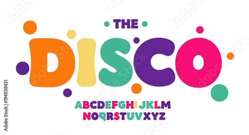 Vibrant Disco Alphabet Display with Colorful Letters and Shapes