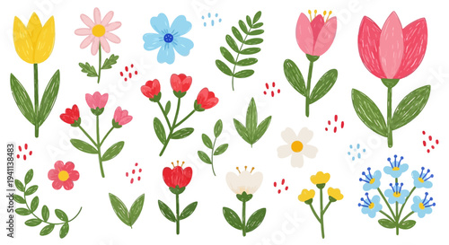 Colorful flowers and leaves are arranged in a bsJKB style illustration.