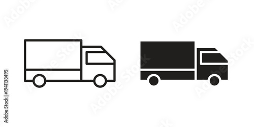 Delivery van icon black, line, flat vector, isolated illustration.