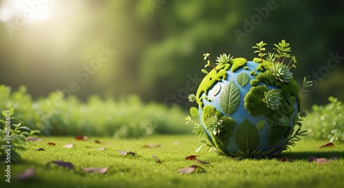 Earth day concept green globe in nature symbolizing environmental conservation and sustainability