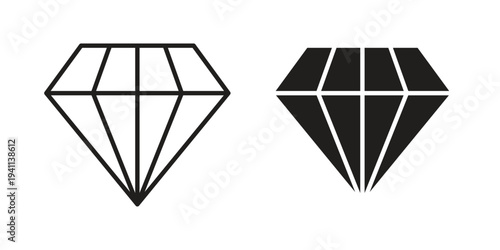 Diamond icon black, line, flat vector, isolated illustration.