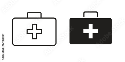 Doctor bag icon black, line, flat vector, isolated illustration.