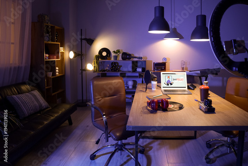 Interior of dark studio wit...