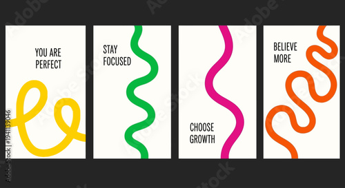Motivational quotes on colorful wavy lines in four panels inspire growth
