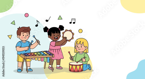 Children Playing Musical Instruments Together in a Fun Activity.