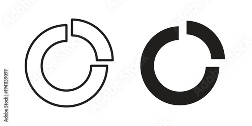 Donut chart icon black, line, flat vector, isolated illustration.