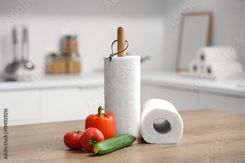 Rolls of paper towels with ...