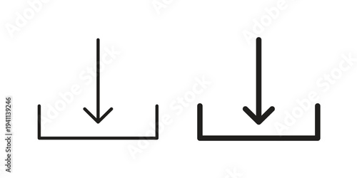 Download button icon black, line, flat vector, isolated illustration.