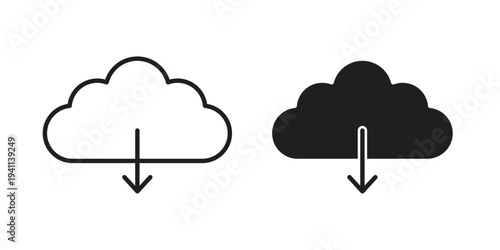 Download from Cloud icon black, line, flat vector, isolated illustration.