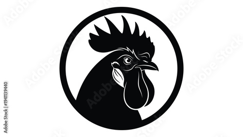 A black rooster head in a circle