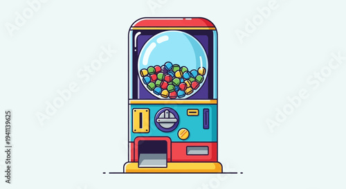 Retro Gumball Machine Filled with Colorful Candies, Vintage Toy Dispenser