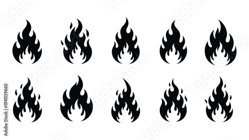 A set of black flame icons