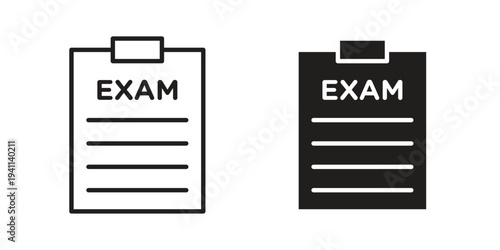 Exam icon black, line, flat vector, isolated illustration.