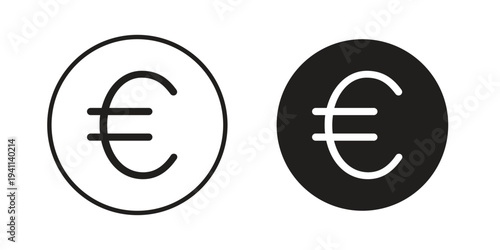 Euro icon black, line, flat vector, isolated illustration.