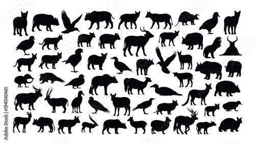 A large collection of various animal silhouettes